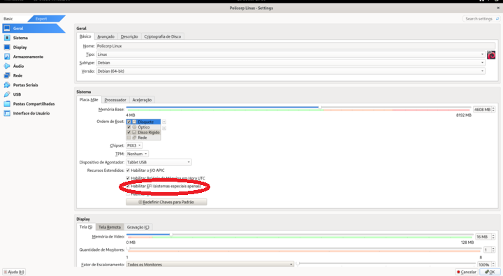 Configuração do EFI no VirtualBox